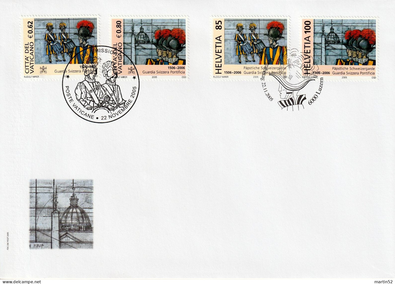 Svizzera/Vaticano 2005: Guardia Pontificia Zu 1183-84 Mi 1945-46 Yv 1871-72 FDC-Combo (Zu CHF 12.50) - Emissions Communes