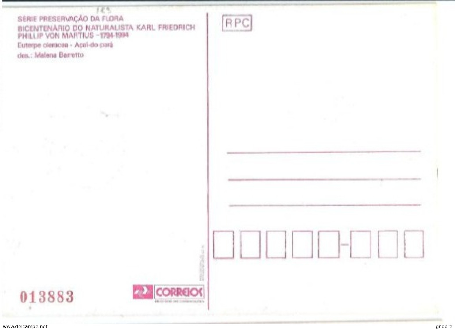 Brazil 1994 OFFICIAL MAXIMUM CARD MAX-183 KARL FRIEDRICH PHILLIP VON MARTIUS ACAI AÇAÍ - Cartes-maximum