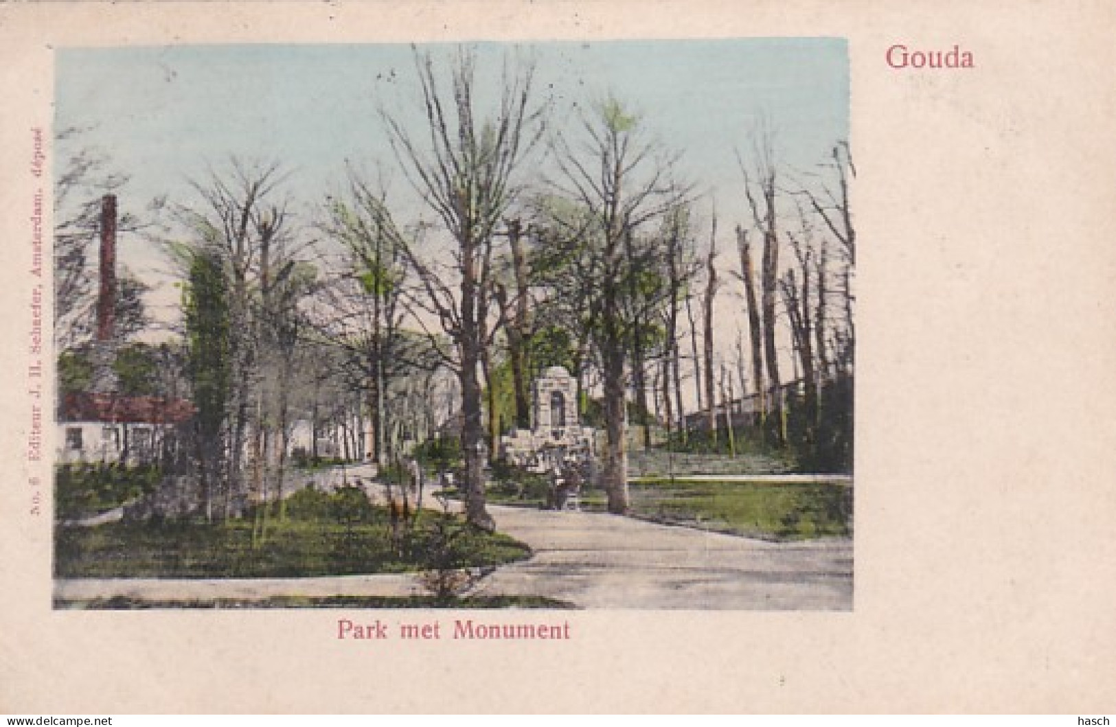 261033Gouda, Park Met Monument. (poststempel 1904) - Gouda
