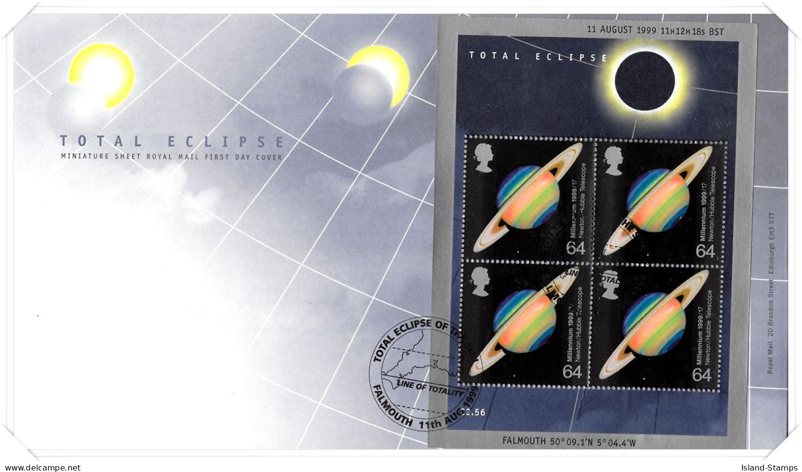 1999 Solar Eclipse MS Unaddressed FDC Tt - 1991-2000 Decimal Issues