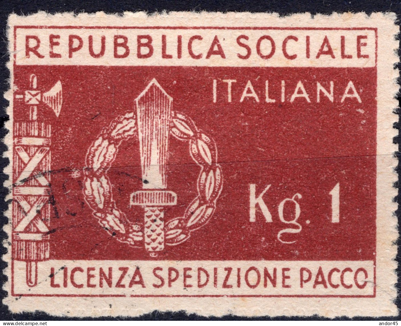 R.S.I -FRANCHIGIA MILITARE  BRUNO ROSSO DELLA SERIE "EMBLEMI DELLA R.S.I" SASS.1 USATO CON DISCRETA CENTRATURA  CV 300++ - Oblitérés