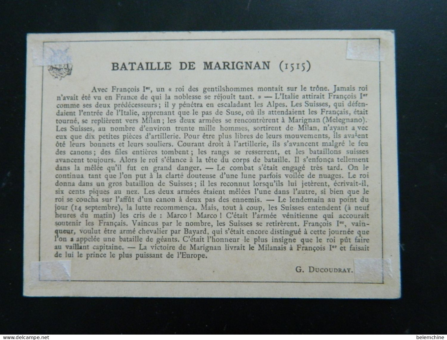 CHROMO  FRANCOIS 1er A MARIGNAN          ( 12,5  X  9  Cms) - Artis Historia