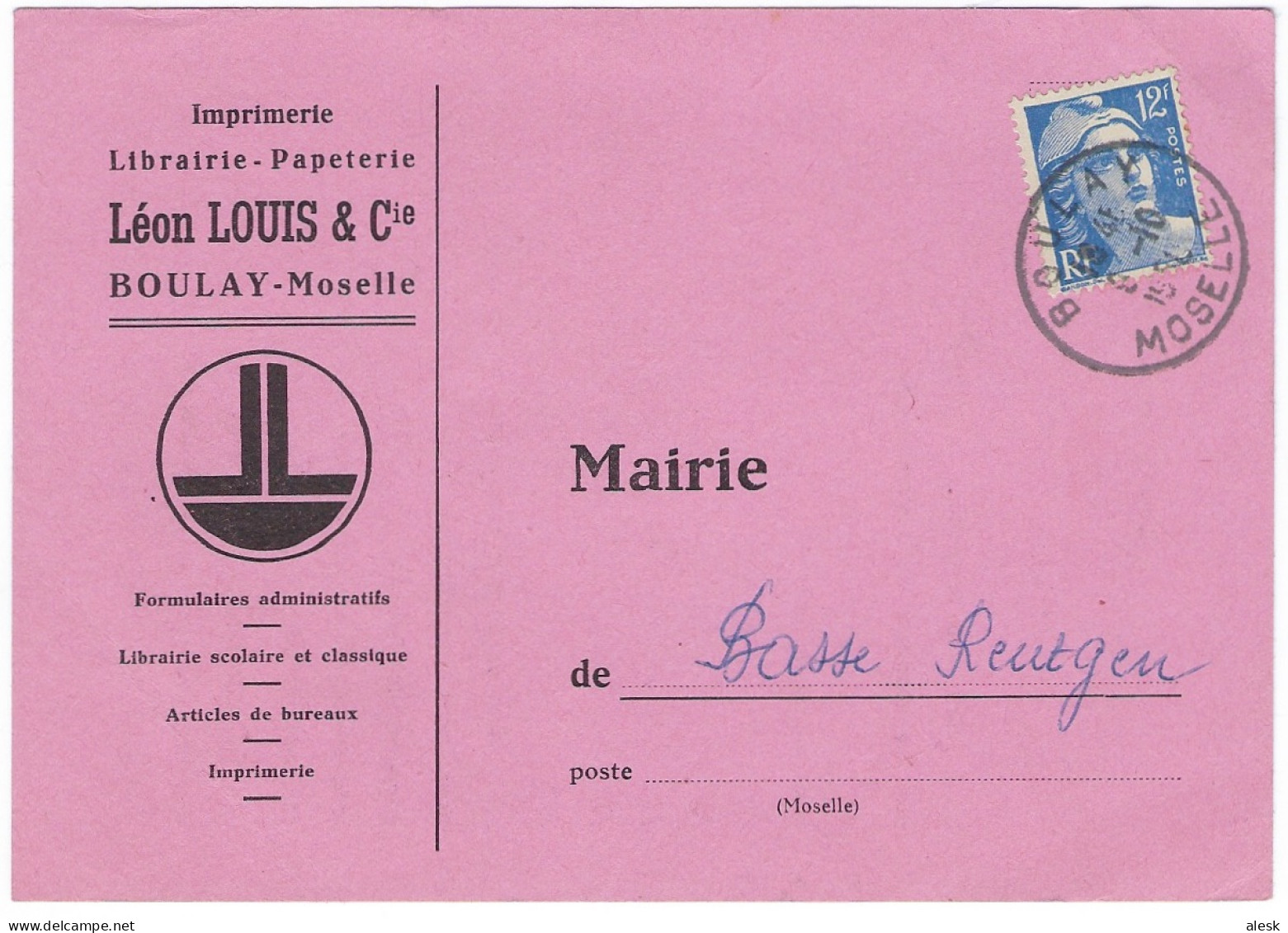 TARIF 6 Janvier 1949 Carte-Postale - Boulay 8 Octobre 1950 Gandon N°812 Pour Basse-Rentgen - Peut-être Demi Daguin - Postal Rates