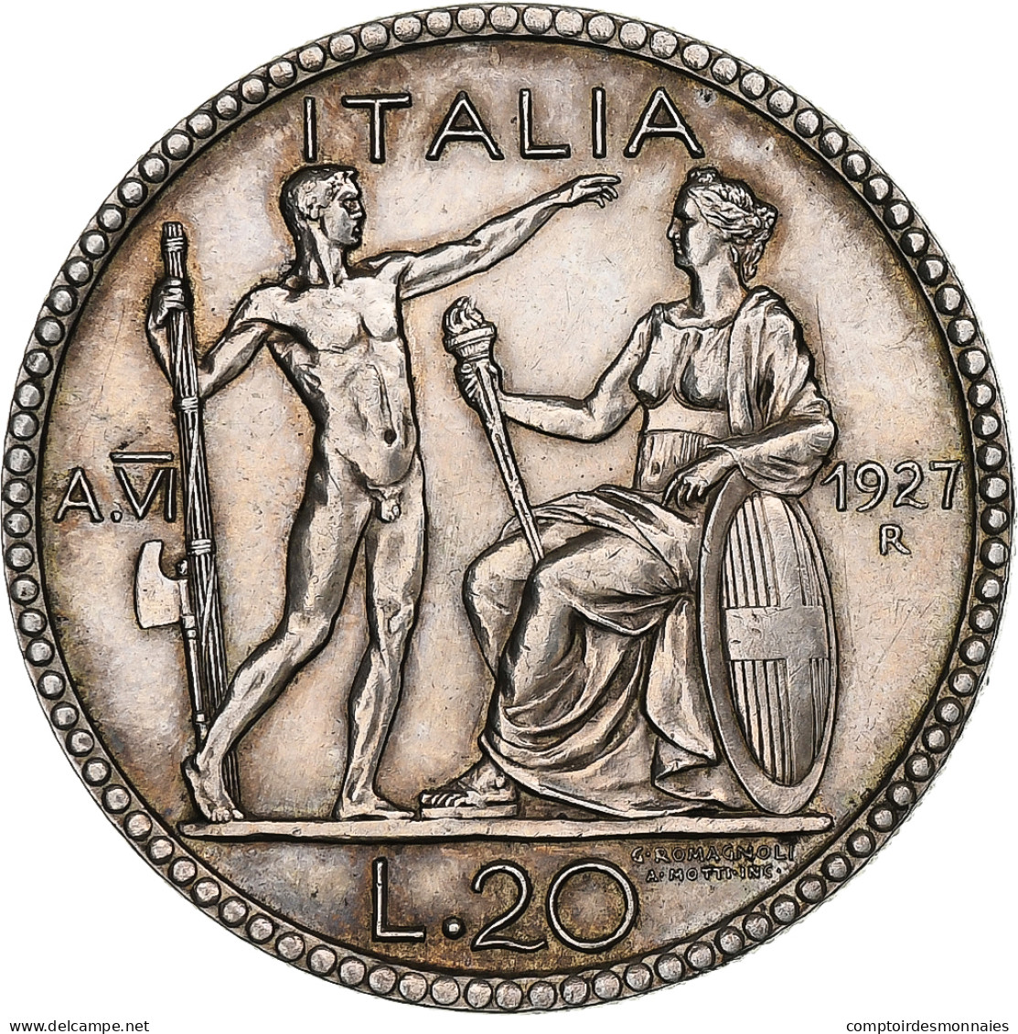Italie, Vittorio Emanuele III, 20 Lire, 1927-VI, Rome, Argent, SUP, KM:69 - 1900-1946 : Victor Emmanuel III & Umberto II