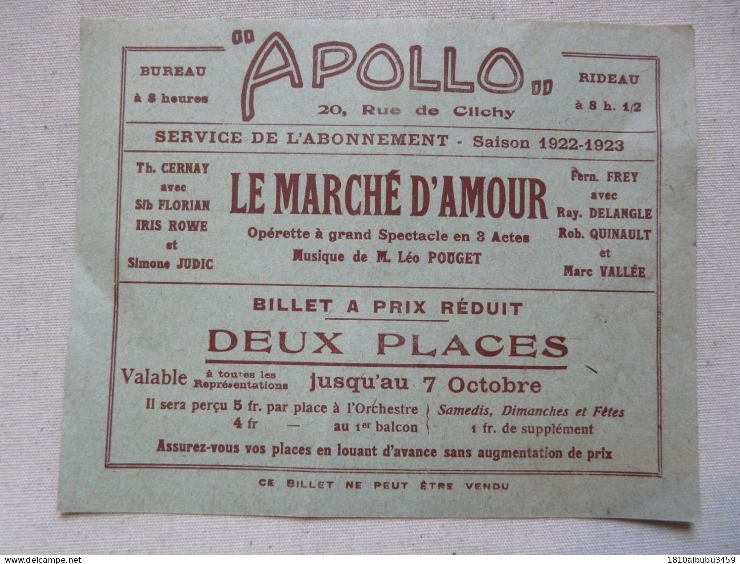 VIEUX PAPIERS - BILLET A PRIX REDUIT - 1922-1923 - Biglietti D'ingresso