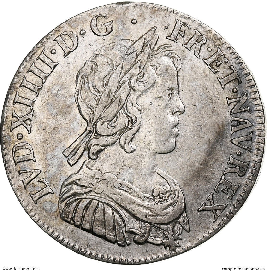 France, Louis XIV, 1/4 Écu à La Mèche Courte, 1644, Paris, Rose, Argent - 1643-1715 Luis XIV El Rey Sol