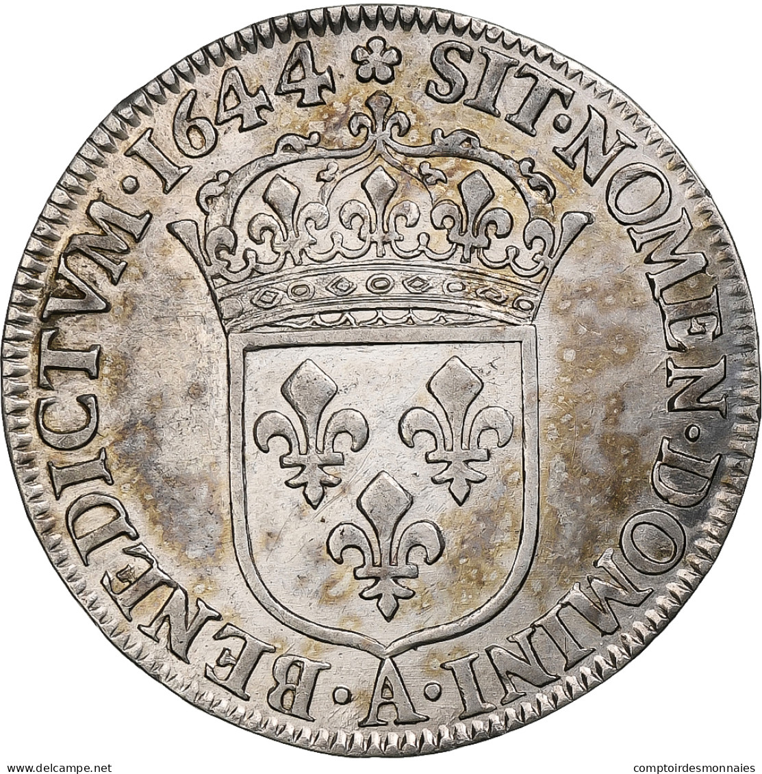 France, Louis XIV, 1/4 Écu à La Mèche Courte, 1644, Paris, Rose, Argent - 1643-1715 Louis XIV Le Grand