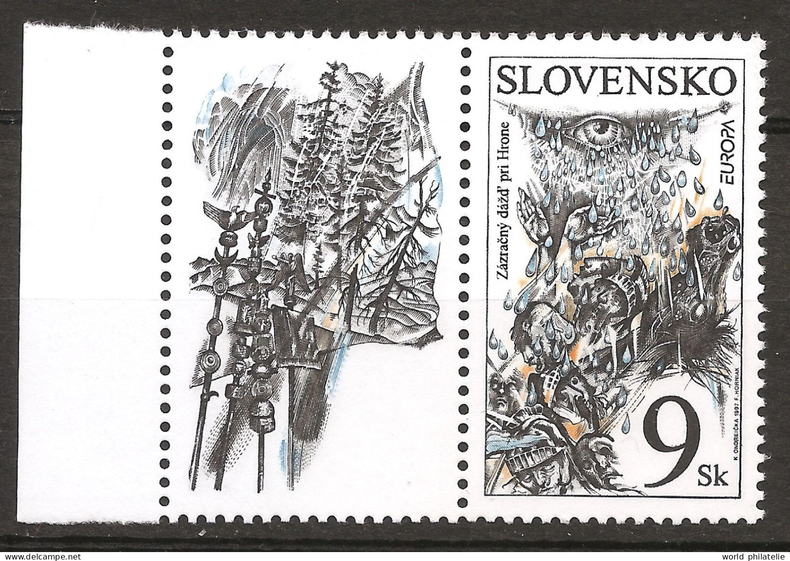 Slovaquie Slovensko 1997 N° 237 ** Europa, Contes Et Légendes, Pluie Miraculeuse, Hron, Soif, Tête De Mort, Œil, Mains - Ongebruikt