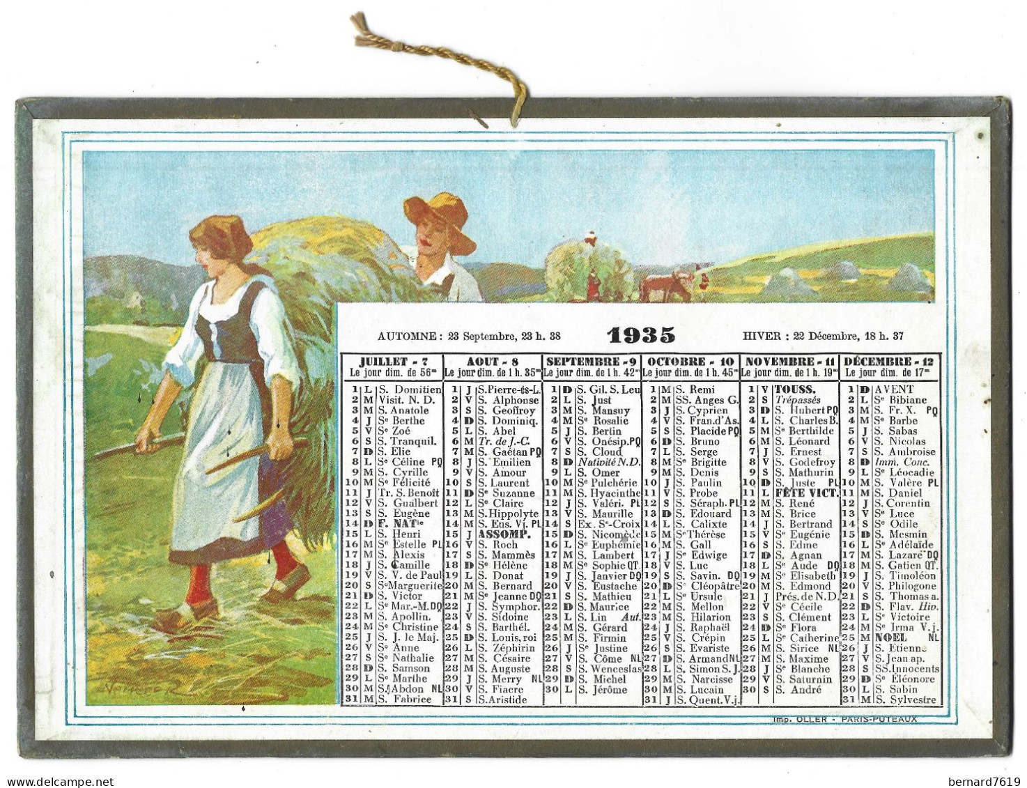 Almanach  Calendrier  P.T.T  -  La Poste -  1935 -  Activites Rurales - Small : 1921-40
