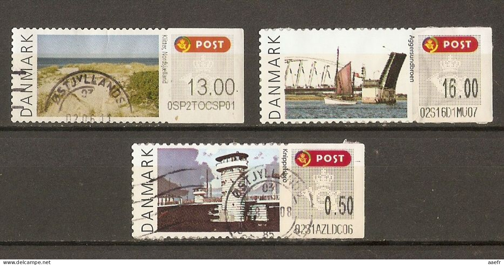 Danemark - Petit Lot De 3 Timbres De Distributeurs -  2 Hautes Valeurs - Plage - Installations Portuaires - Automatenmarken [ATM]