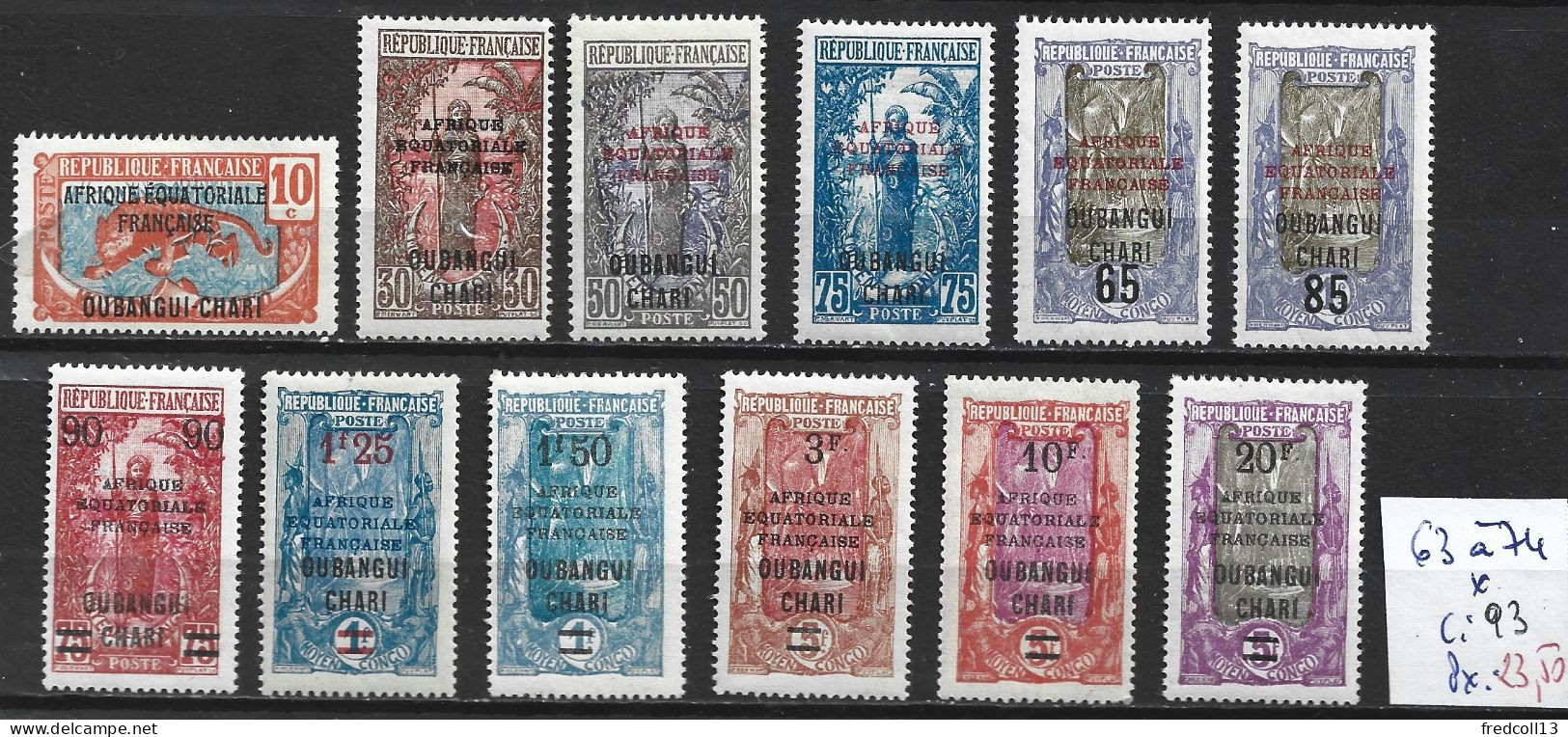 OUBANGUI-CHARI 63 à 74 * Côte 93 € - Unused Stamps