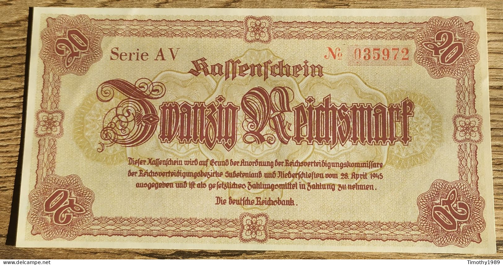 P#187 - 20 Reichsmark (Sudetenland And Lower Silesia) 1945 Germany - UNC - 20 Reichsmark