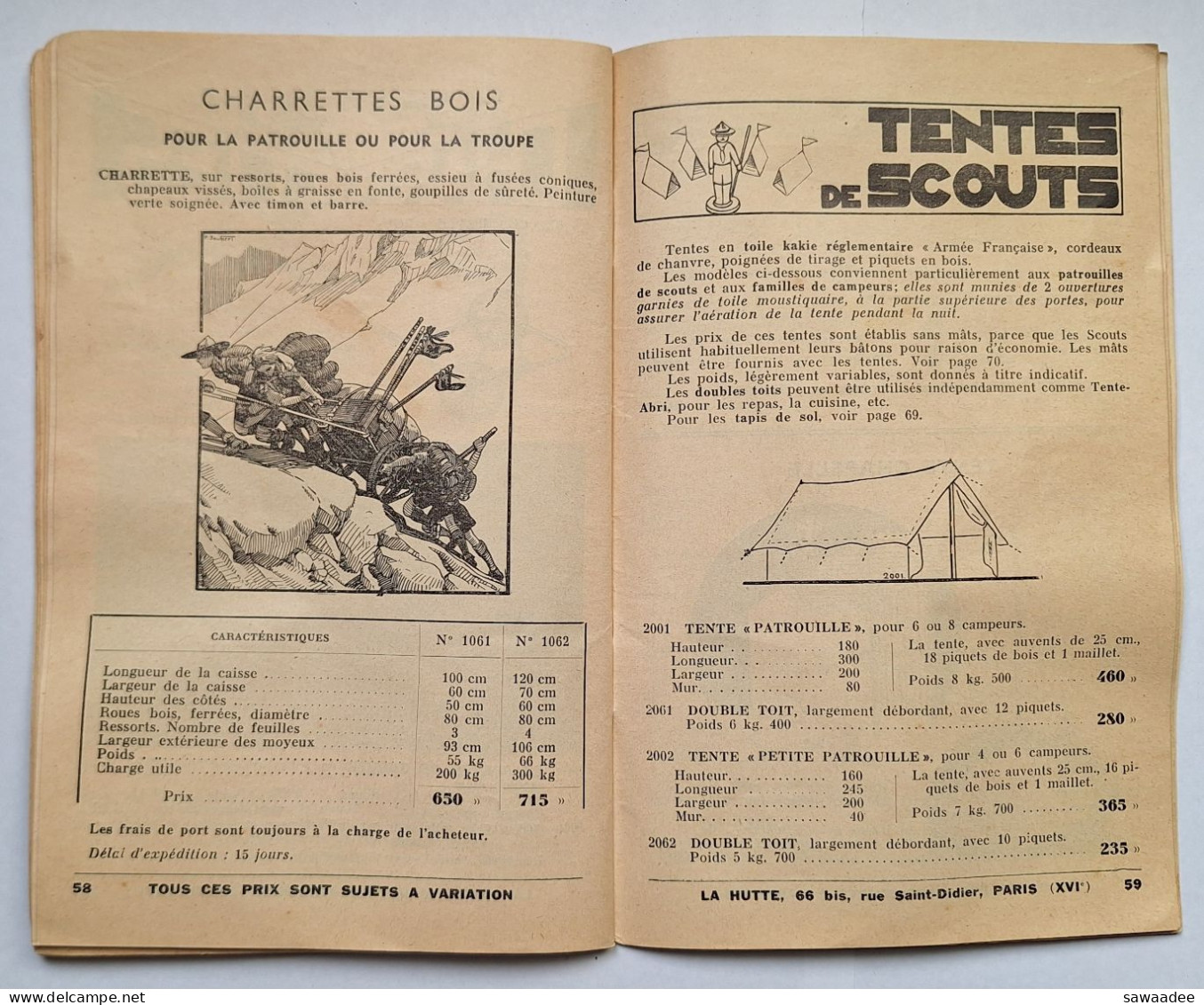 SCOUTISME - FRANCE - CATALOGUE GENERAL LA HUTTE - 1939 - 72 PAGES