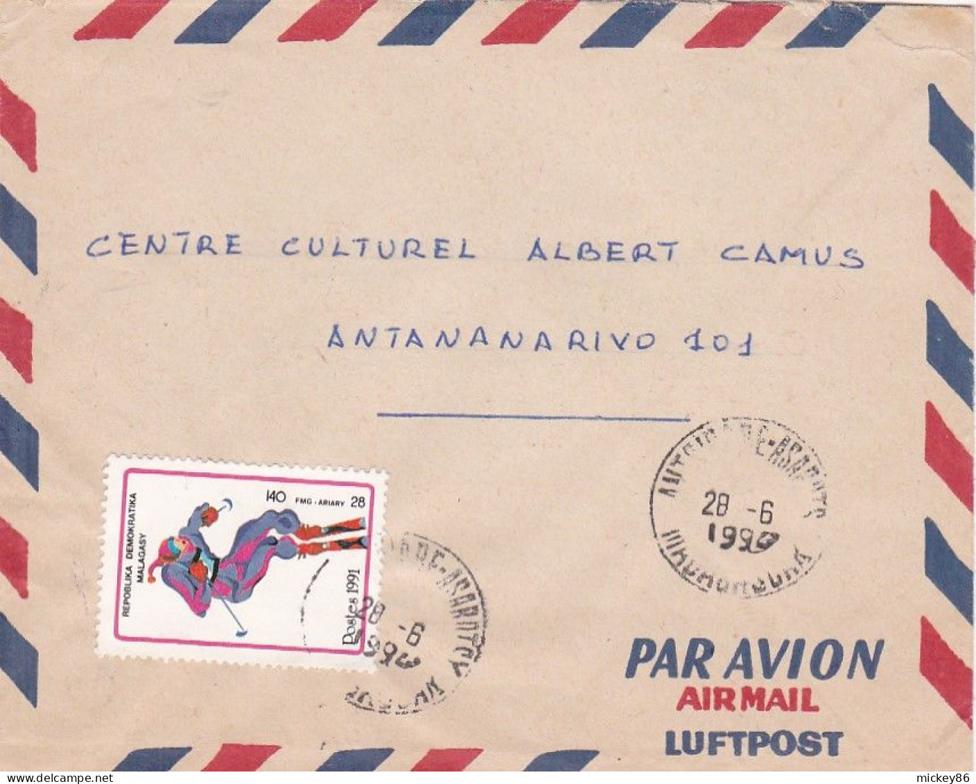 MADAGASCAR--1994- Lettre Destinée à ANTANANARIVO ...timbre (ski)  Seul Sur Lettre - Madagascar (1960-...)