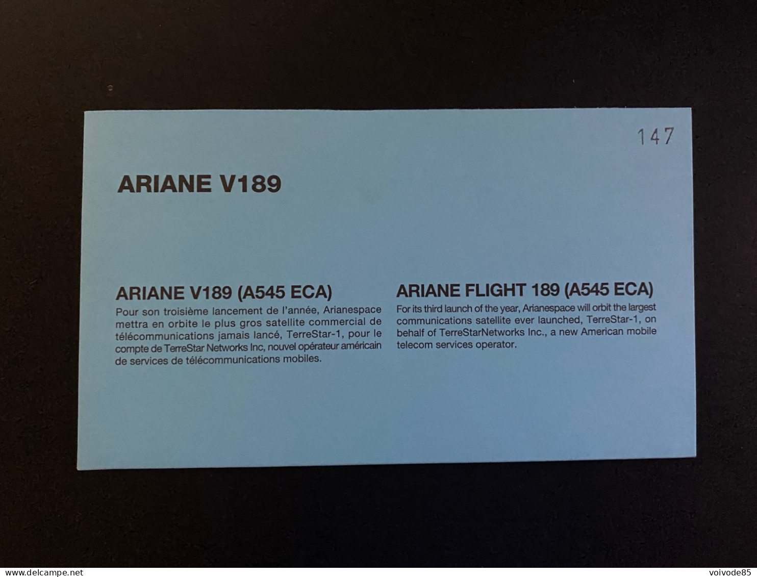 Enveloppes 1er Jour "Fusée Ariane V189" 2009 - CNES - ESA - Ariane 5 - TerreStar-1 - Europa