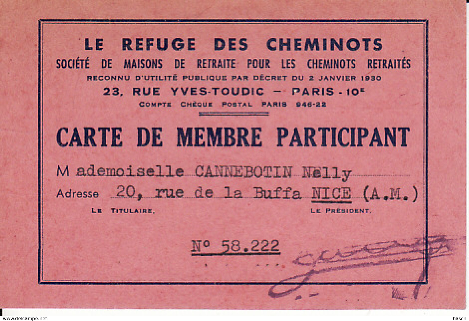 264797 Cheminot, Carte De Membre Participant  - Railway