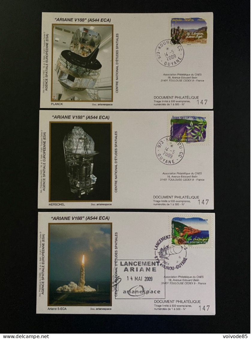 Enveloppes 1er Jour "Fusée Ariane V188" 2009 - CNES - ESA - Ariane 5 - PLANCK - HERSCHEL - Europa