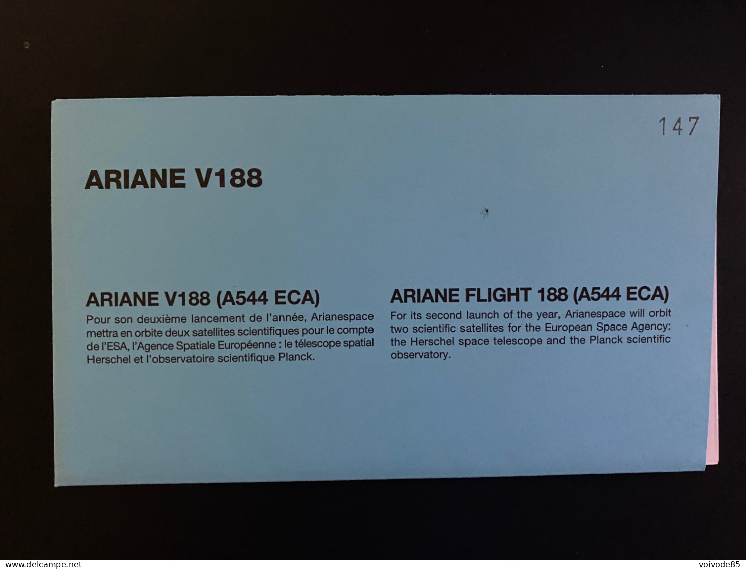 Enveloppes 1er Jour "Fusée Ariane V188" 2009 - CNES - ESA - Ariane 5 - PLANCK - HERSCHEL - Europa