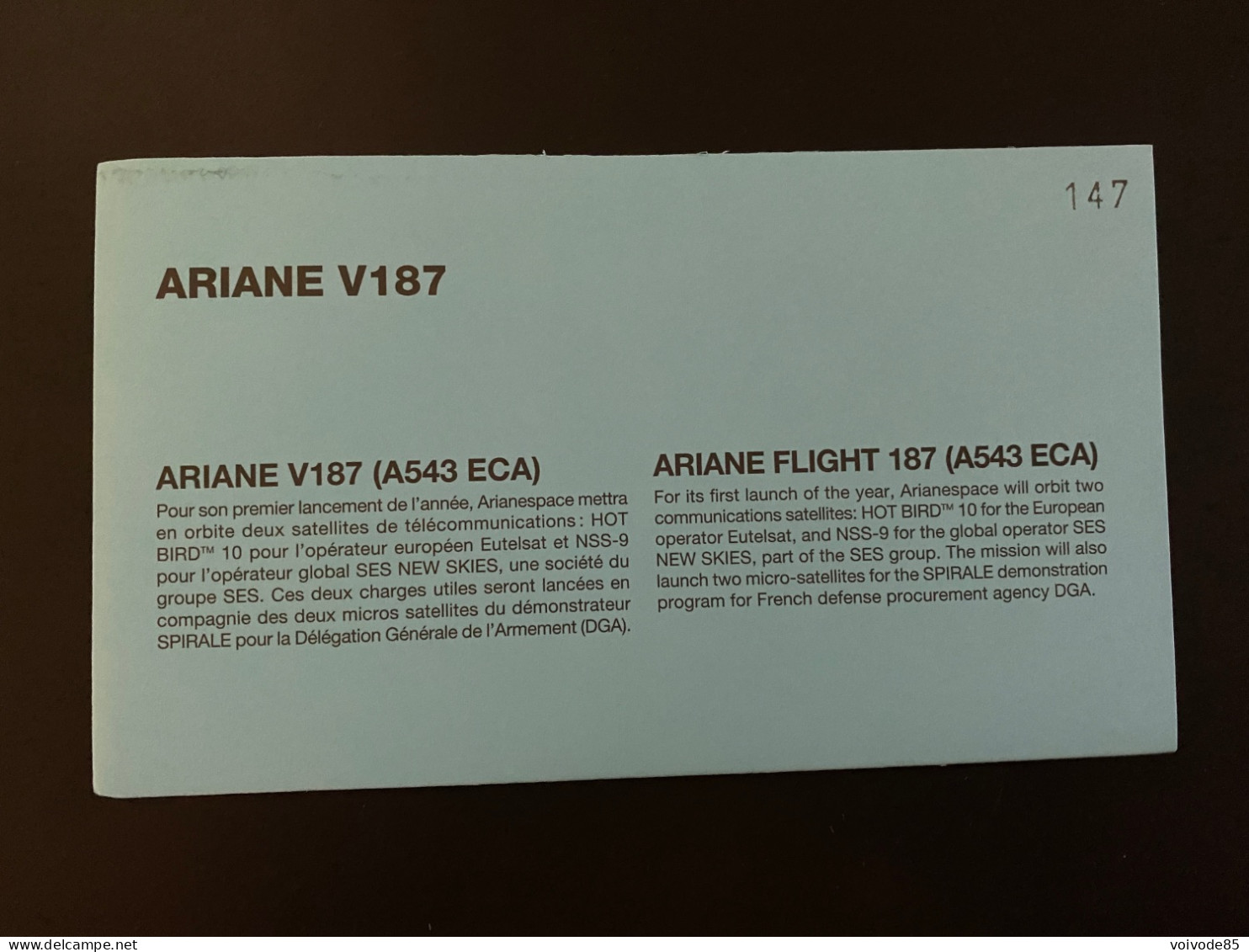 Enveloppes 1er Jour "Fusée Ariane V188" 2009 - CNES - ESA - SPIRALE A & B - HOT BIRD 10 - NSS-9 - Europa