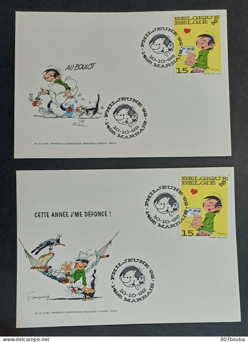 GASTON LAGAFFE / PHILATÉLIE DE LA JEUNESSE 1992 / LOT DE 10 DOCUMENTS - Philabédés (fumetti)