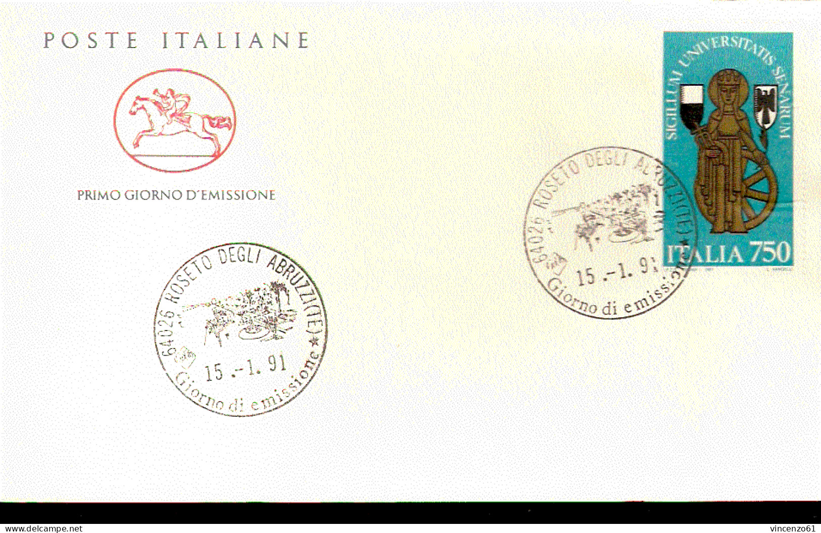 1991 ANNULLO FDC  750° Anniversario Dell'Università Di Siena. - Buste