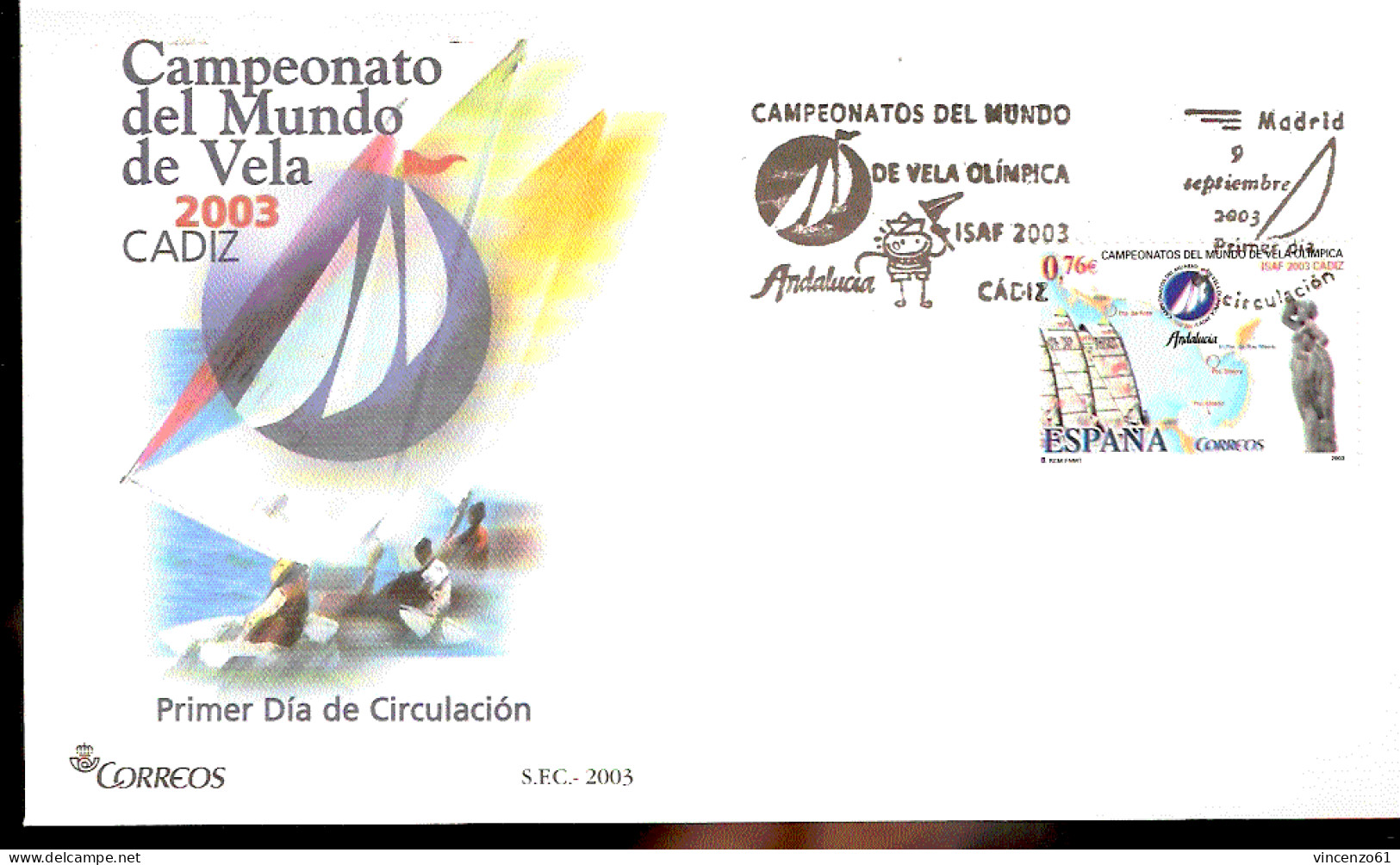 ESPANA BUSTA FDC CAMPEONATO DEL MUNDO DE VELA CADIZ 2003 - Vela