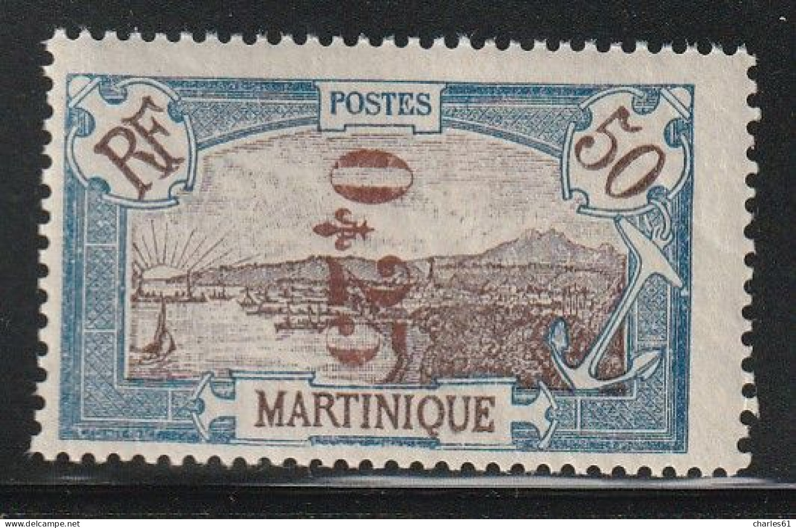 MARTINIQUE - N°110a ** (1924) 25c Sur 50c Bleu - Surcharge Renversée. Signé Brun - Neufs