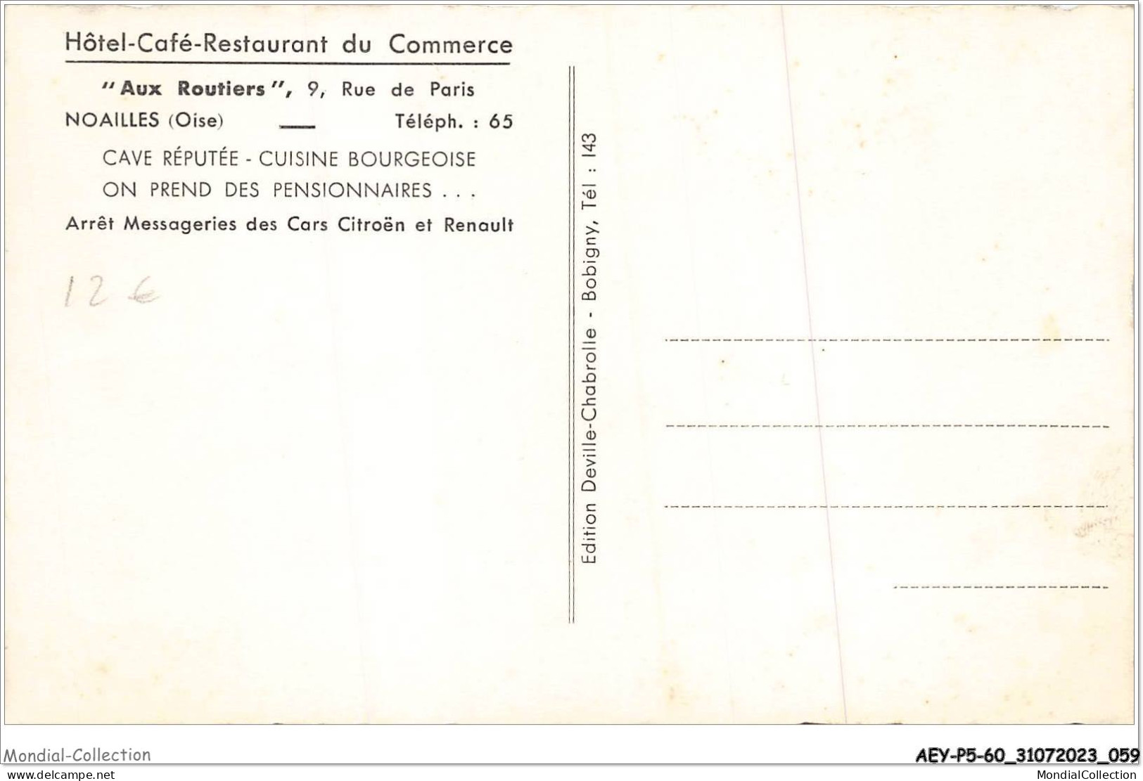 AEYP5-60-0384 - NOAILLES - Oise - Hôtel-café-restaurant Du Commerce - Cave Réputée - Cuisine Bourgeoise  - Noailles
