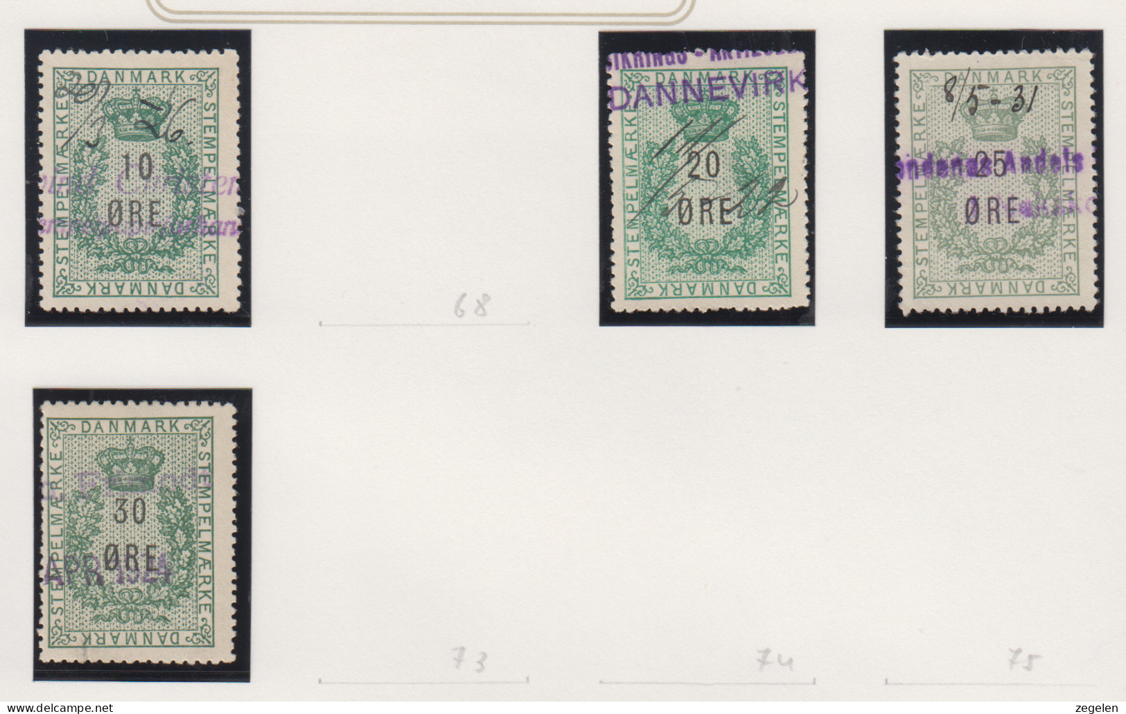 Denemarken Fiskale Zegel Cat. J.Barefoot Stempelmaerke Tussen 67 En 72 - Revenue Stamps