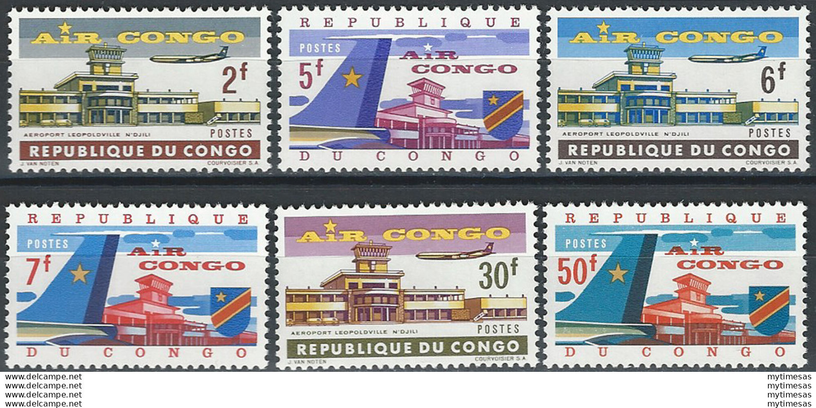 1963 Congo Compagnia Aerea Nazionale 6v. MNH Yvert N. 514/519 - Andere & Zonder Classificatie