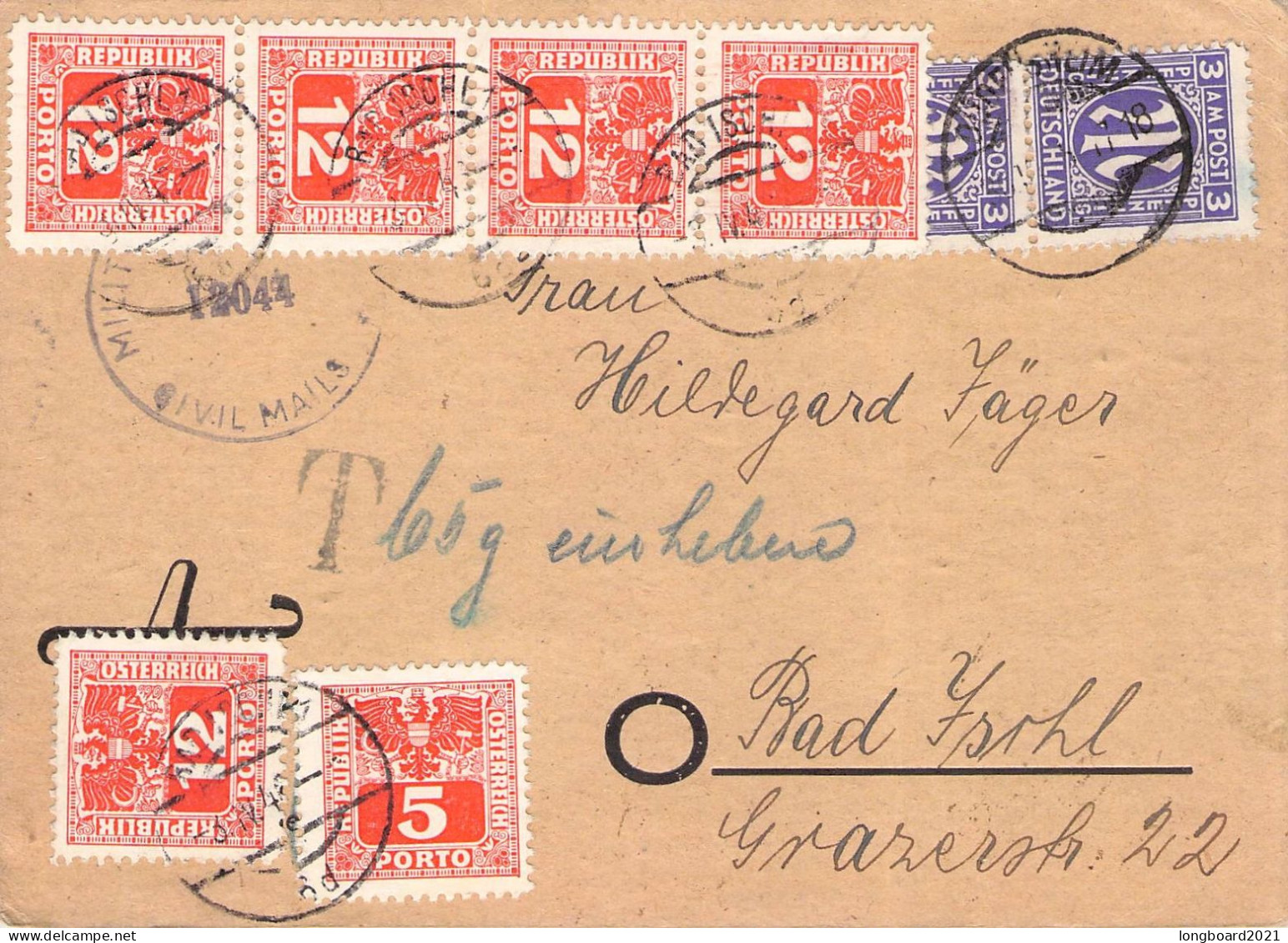 ÖSTERREICH - POSTKARTE 1945 - BAD ISCHL -PORTO- / 6085 - Postage Due
