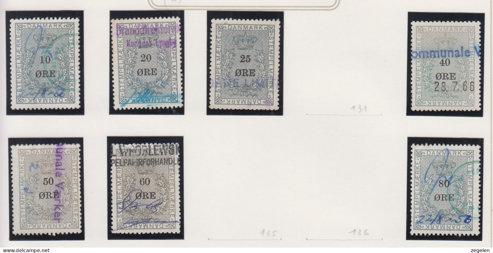 Denemarken Fiskale Zegel Cat. J.Barefoot Stempelmaerke Tussen 128 En 137 - Revenue Stamps