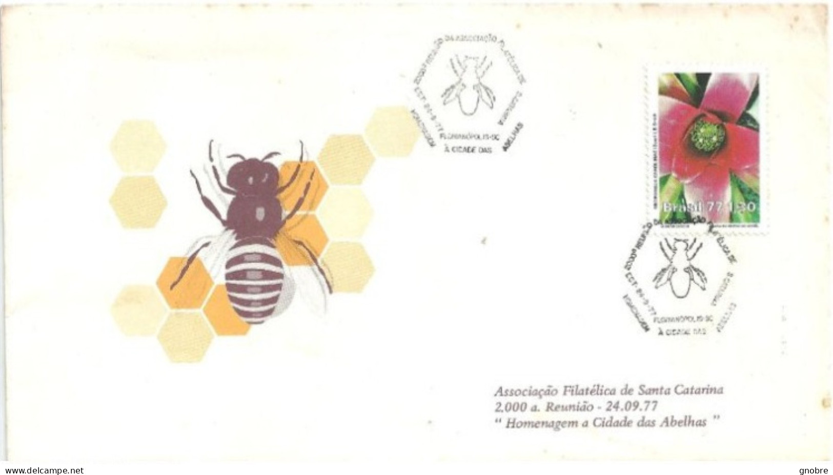 BRAZIL  1977 COVER COMMEMORATIVE CANCEL BEE FLOWER - Covers & Documents