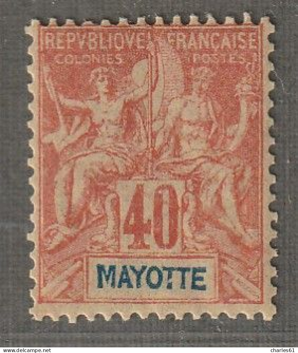 MAYOTTE - N°10 ** (1892-99) 40c Rouge-orange - Ungebraucht