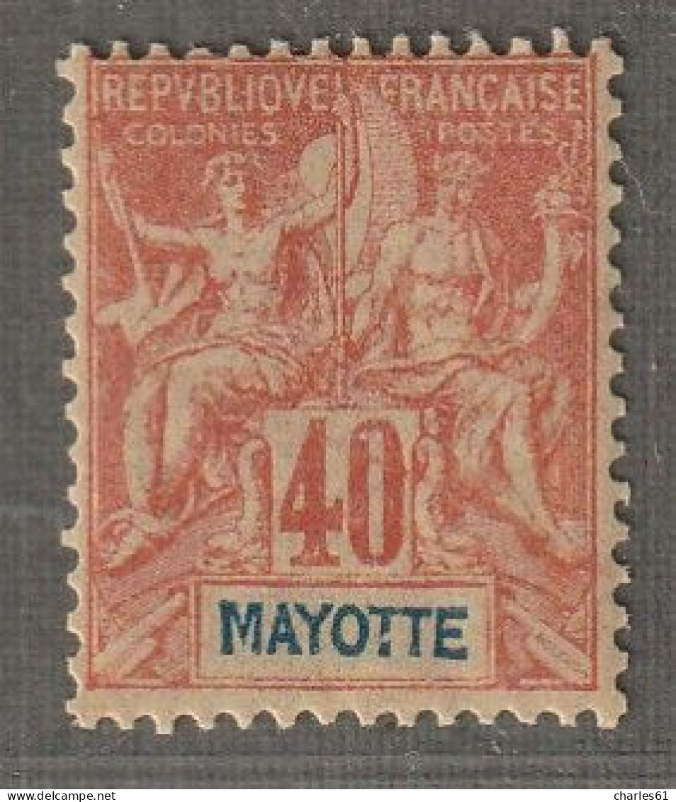 MAYOTTE - N°10 ** (1892-99) 40c Rouge-orange - Ongebruikt