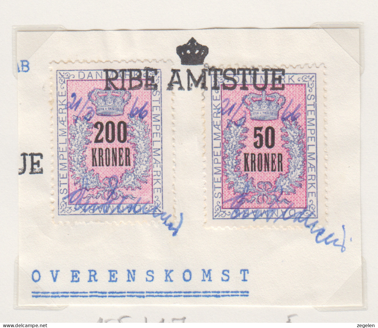 Denemarken Fiskale Zegel Cat. J.Barefoot Stempelmaerke Type 2 Nr.155+157 Op Fragment - Revenue Stamps