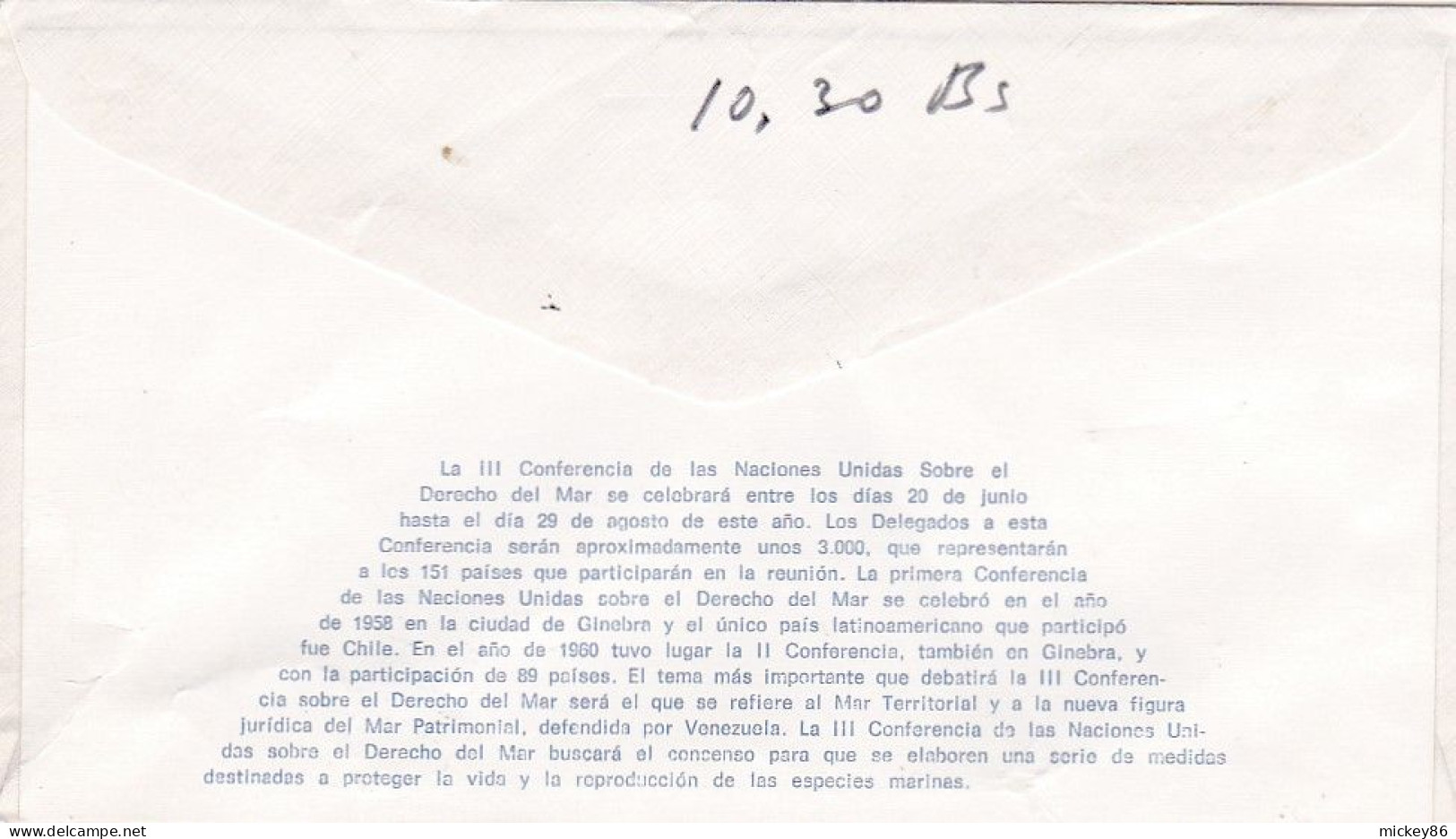 VENEZUELA -1974 -Enveloppe Avec Cachet "Conferencia De Las N.N.U.U Sobre El Derecho Del Mar " (pas De Timbre) - Venezuela