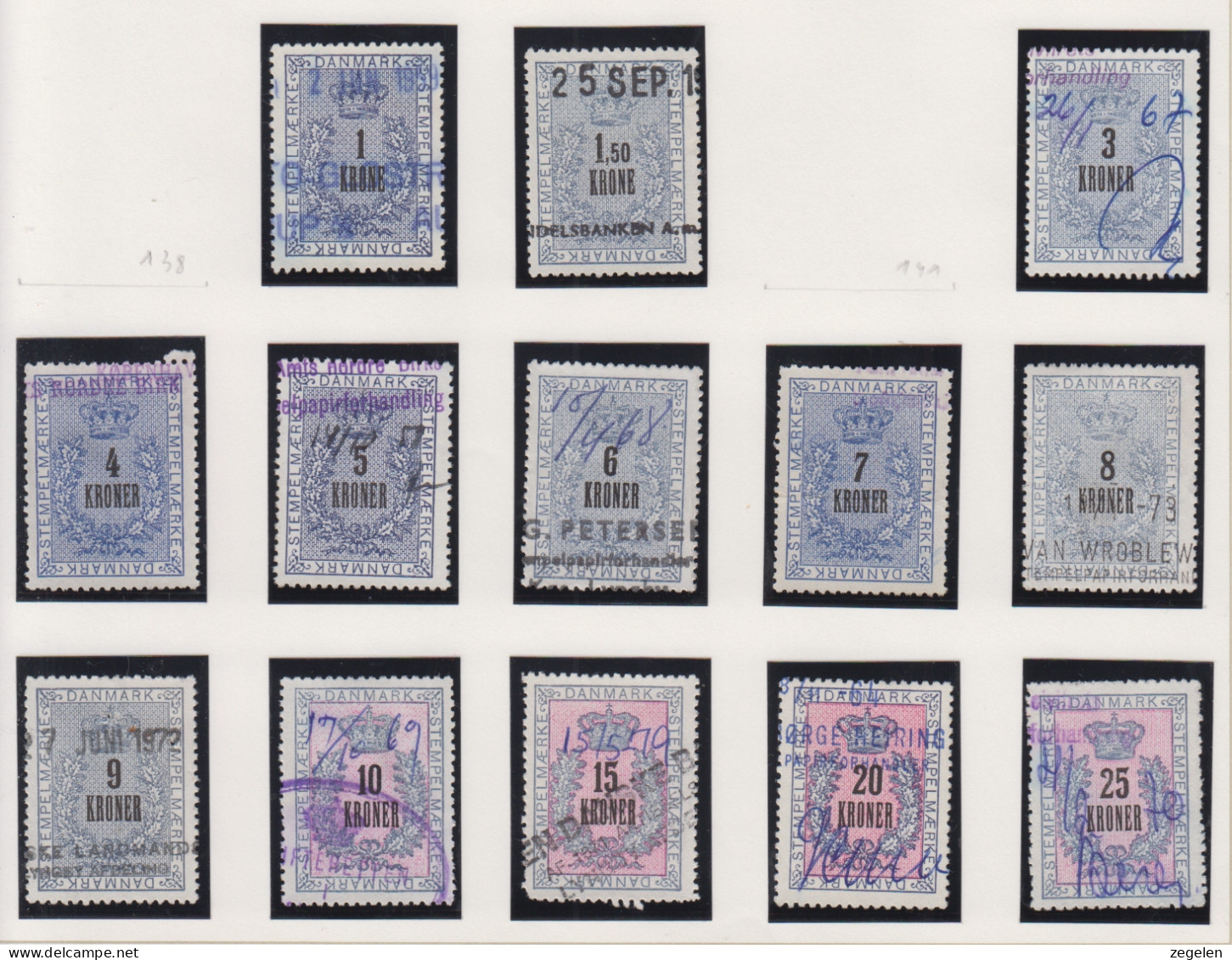 Denemarken Fiskale Zegel Cat. J.Barefoot Stempelmaerke Type 3 Tussen 139 En 152 - Revenue Stamps