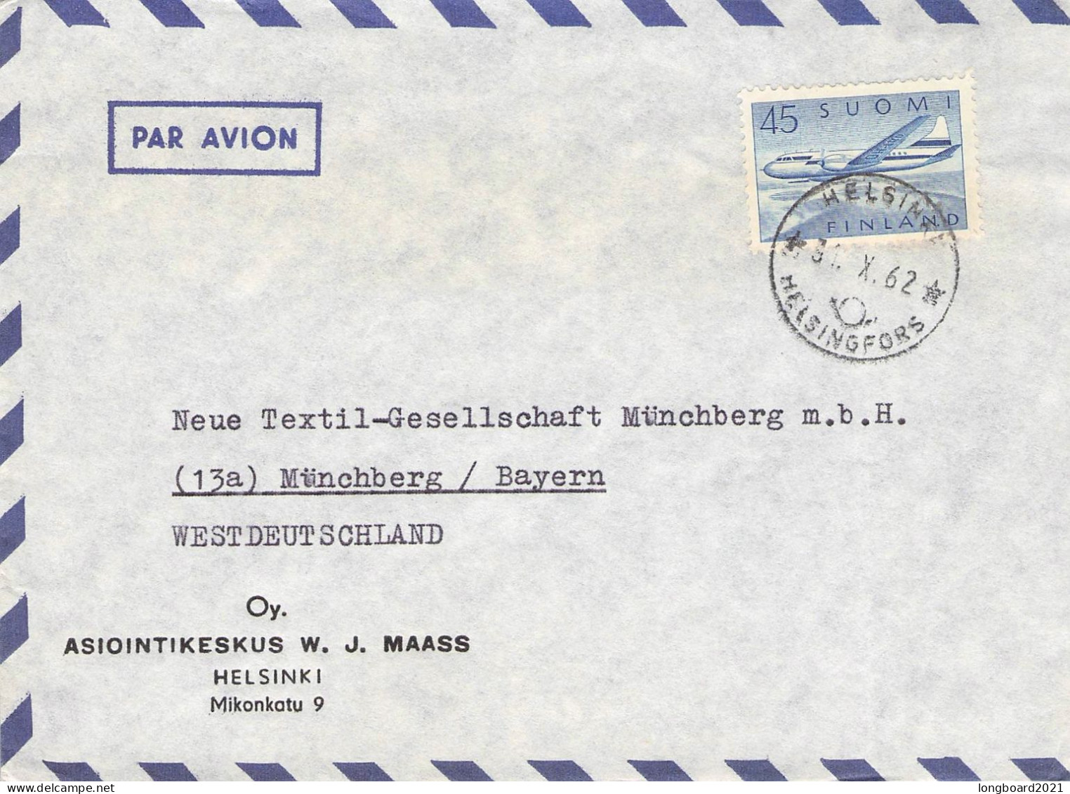 FINLAND - AIRMAIL 1962 HELSINKI - MÜNCHBERG/DE / 6070 - Brieven En Documenten