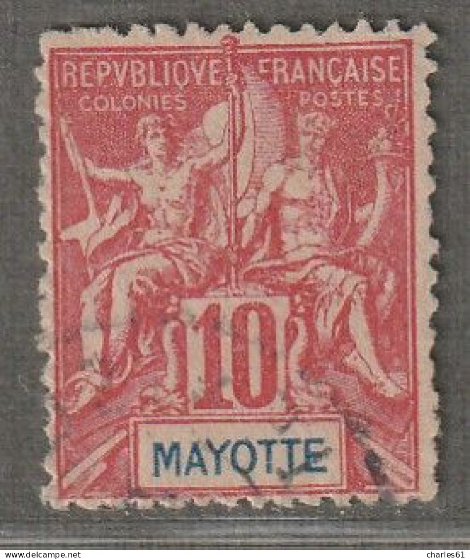 MAYOTTE - N°15 Obl (1900-07) 10c Rouge - Usados