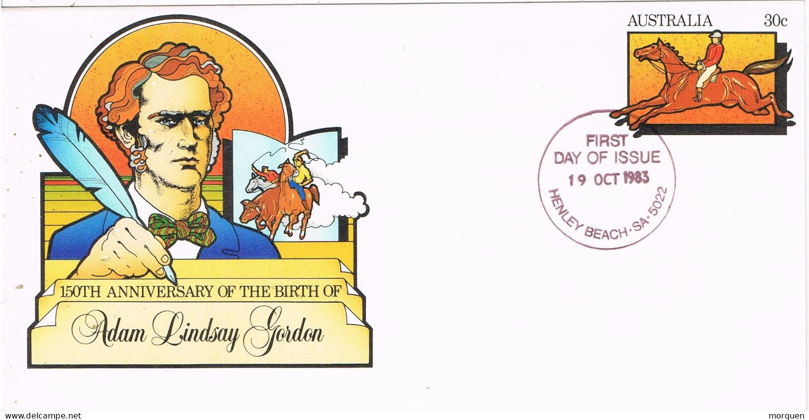 54233. Entero Postal HENLEY BEACH (Australia) 1983. ADAM LINDSAY, Escritor - Postal Stationery