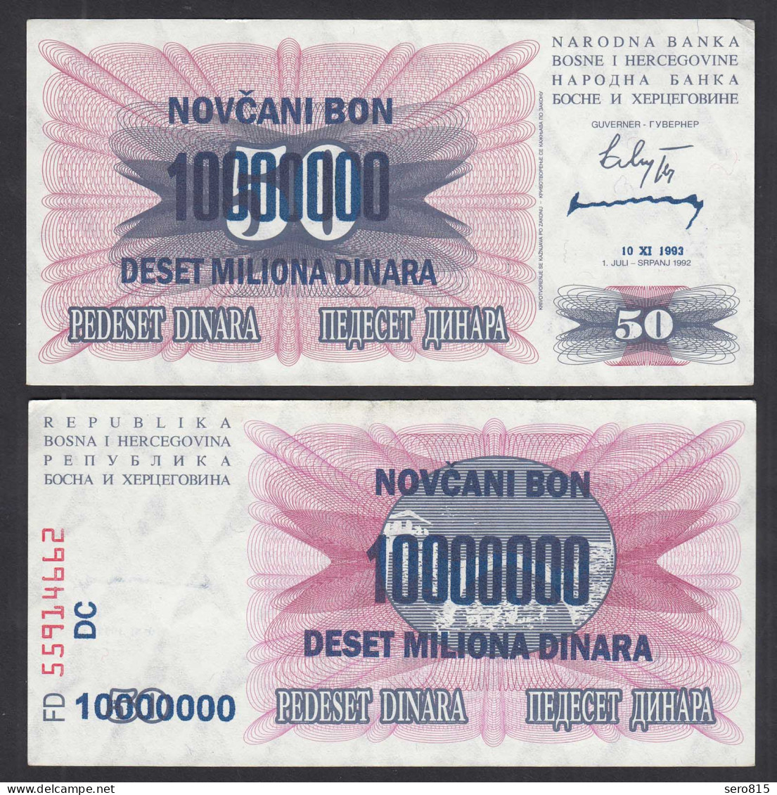 BOSNIEN - HERZEGOWINA - 10-Million Dinara 10.11.1993 Pick 36 XF- (2-)    (32245 - Bosnia Erzegovina