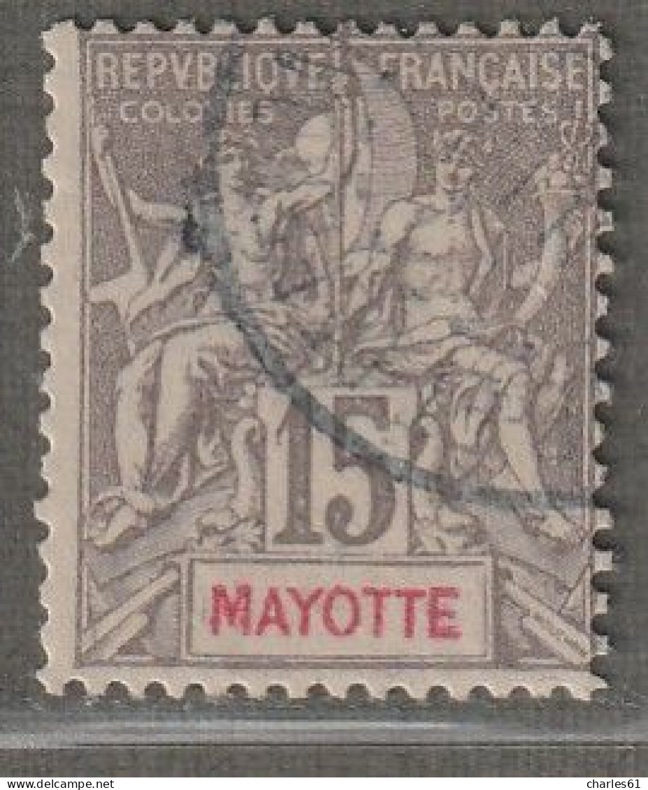 MAYOTTE - N°16 Obl (1900-07) 15c Gris - Oblitérés