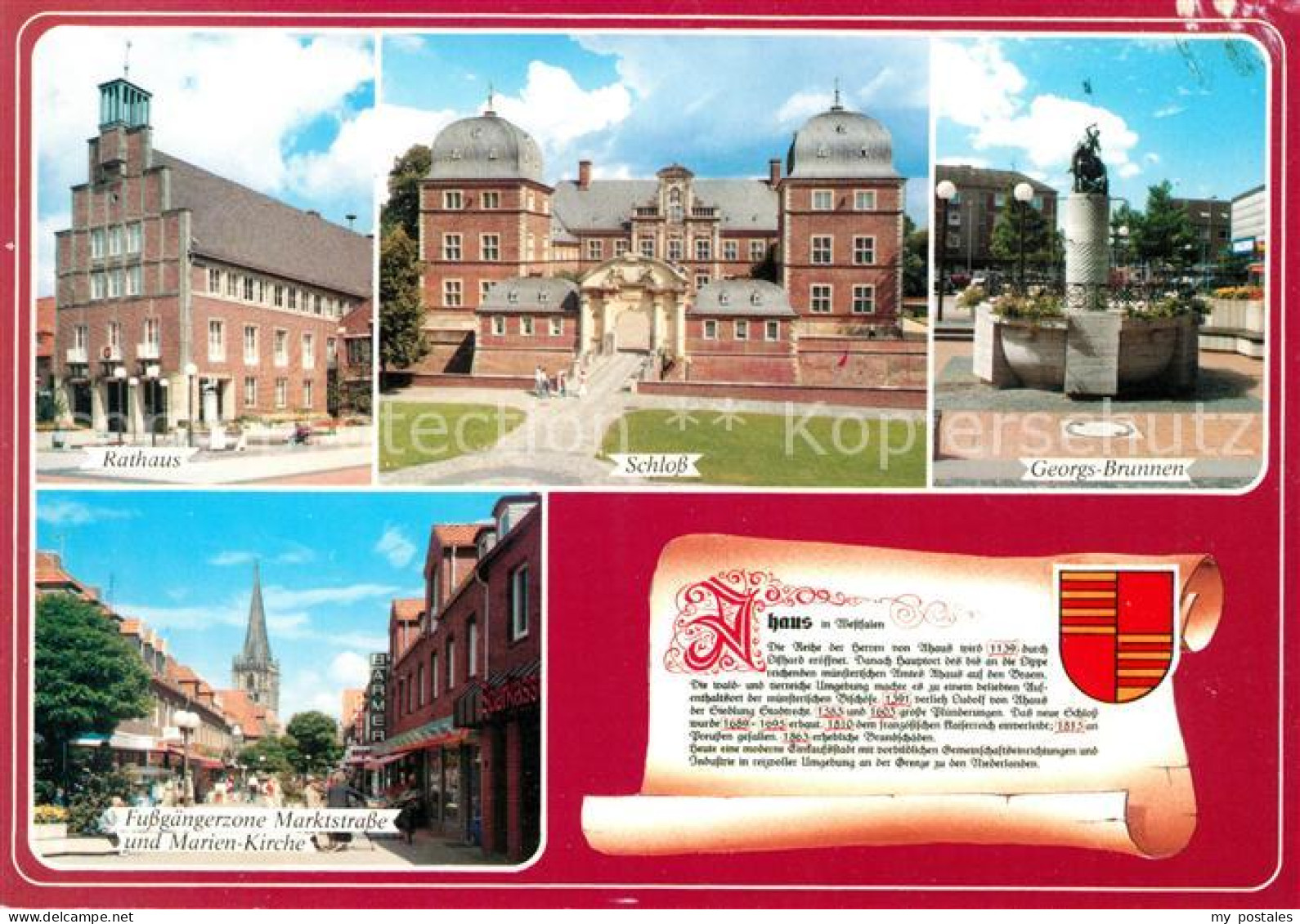 73071887 Ahaus Rathaus Fussgaengerzone Kirche Schloss Georgsbrunnen Wappen Gesch - Ahaus