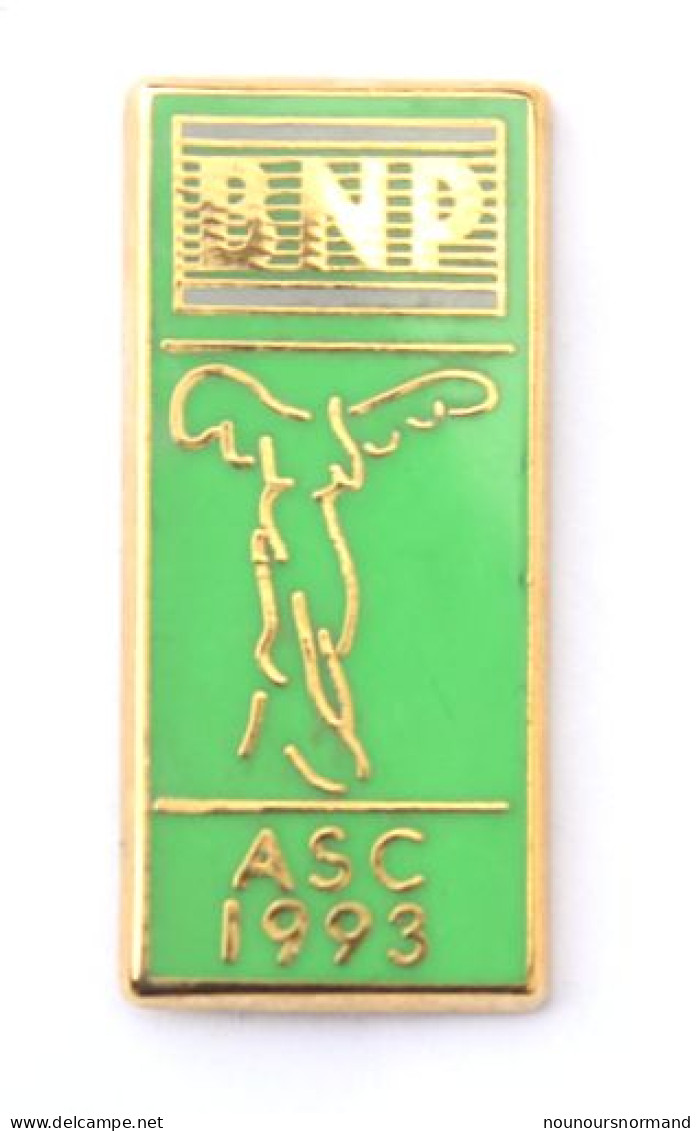 Rare Et Superbe Pin's ASC BNP 1993 - Victoire De Samothrace Sur Fond Vert - Zamac - Fraisse - ZZ052 - Bancos