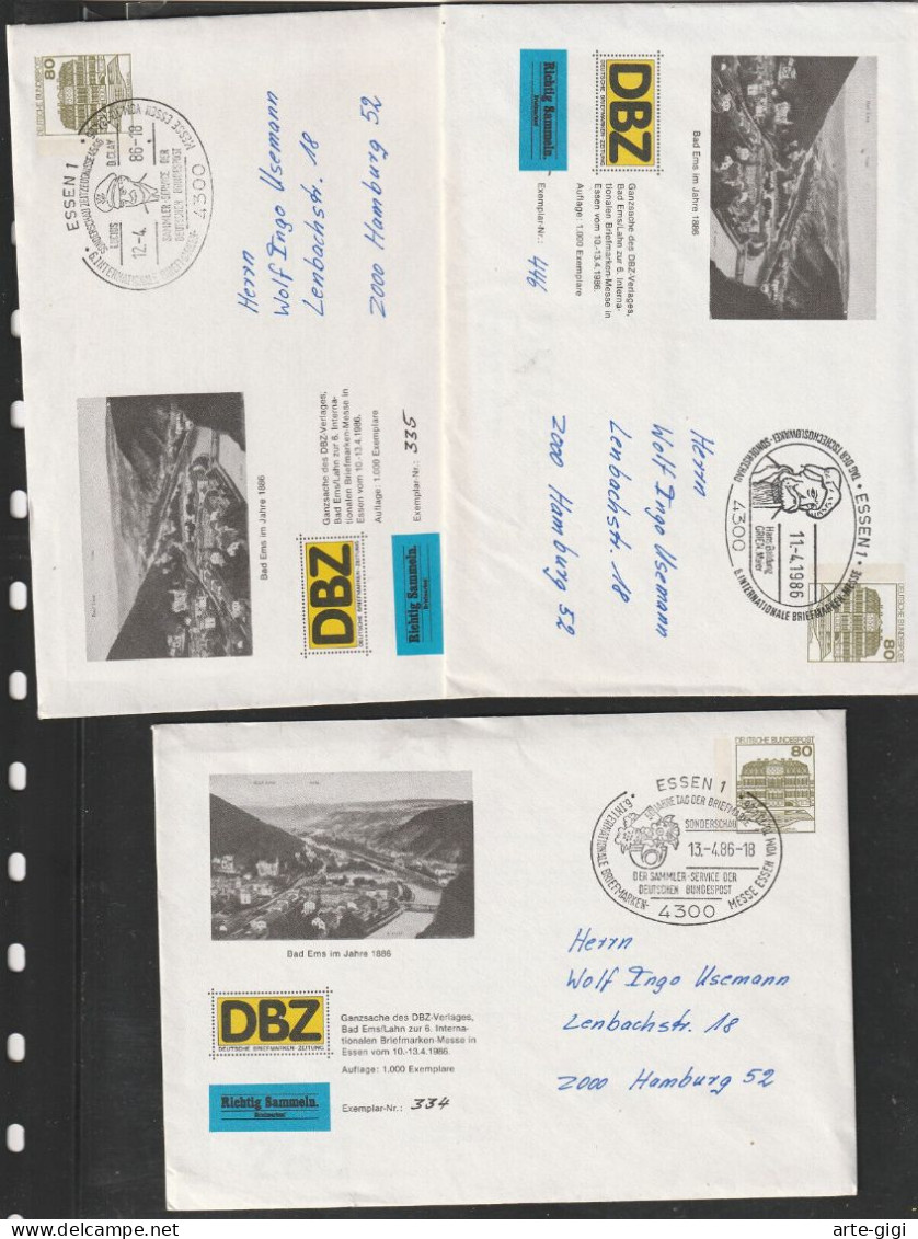 BUND 1986 Privat-GANZSACHEN-Umschläge 80 Pfg. PU77 DBZ Messe Essen, 3 Verschiedene - Enveloppes Privées - Oblitérées