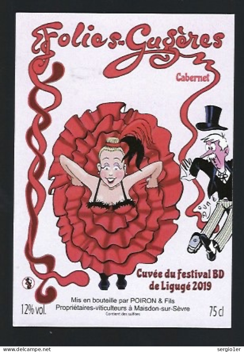 Etiquette Vin  Thème BD Folies Gugères Cabernet Frstival Bd De Ligugé 2019  Poiron & Fils - Blancs