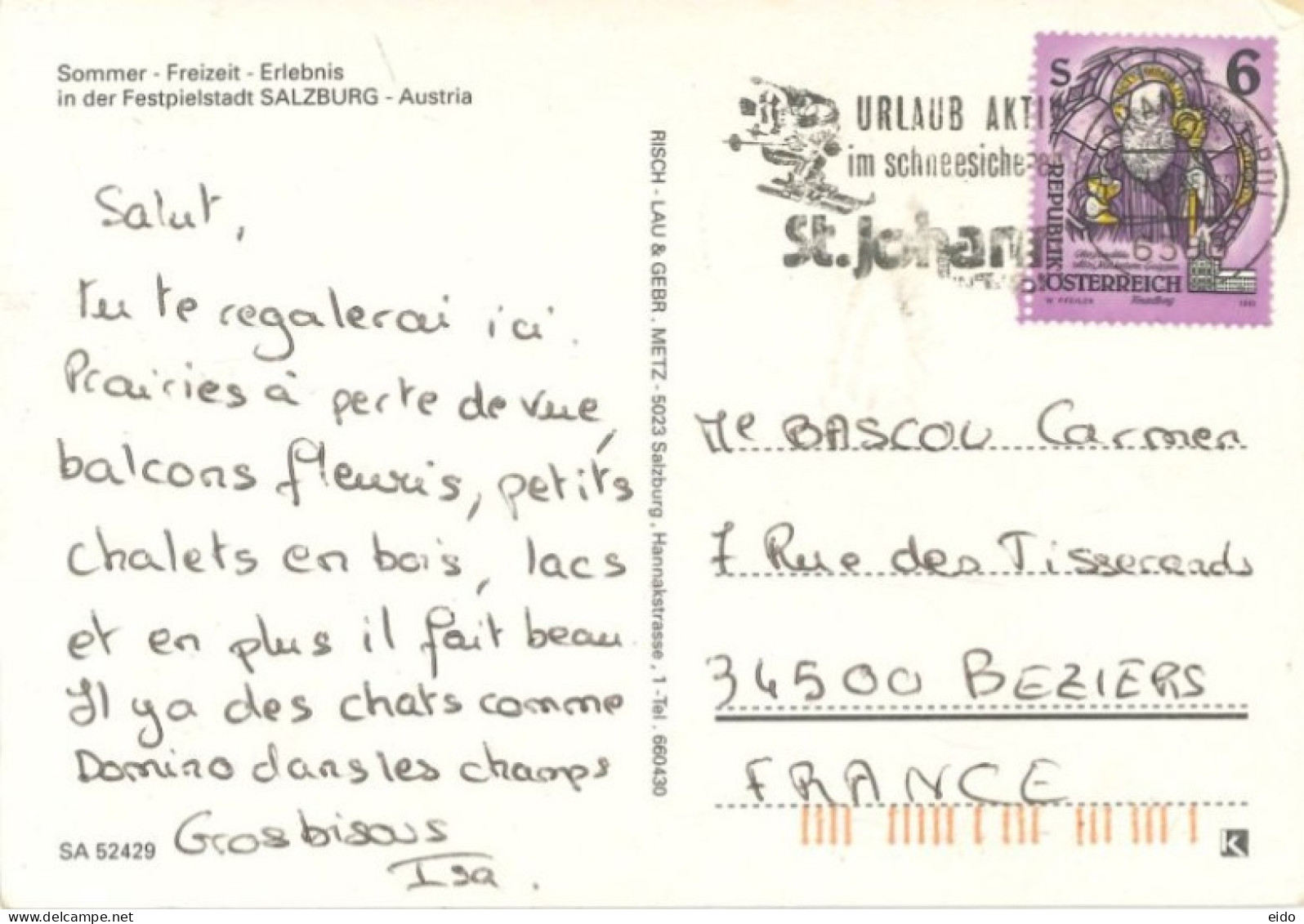 AUSTRIA - 1995, SALZBURG POSTCARD WITH STAMP SENT TO FRANCE. - Covers & Documents