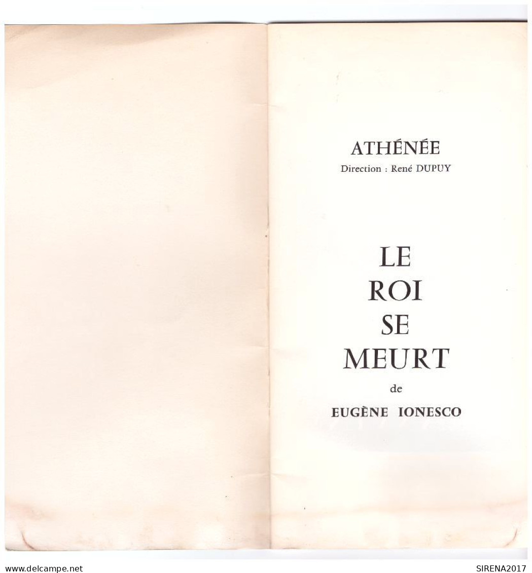 IONESCO - LE ROI SE MEURT - ATHENEE - RENE DUPUY - In Francese - Auteurs Français