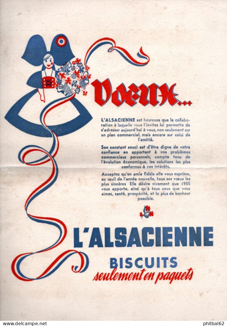 Grande Feuille De Buvard Publicitaire L'Alsacienne - Voeux 1955 En Double Page 32 X 25 Cm. - Caramelle & Dolci